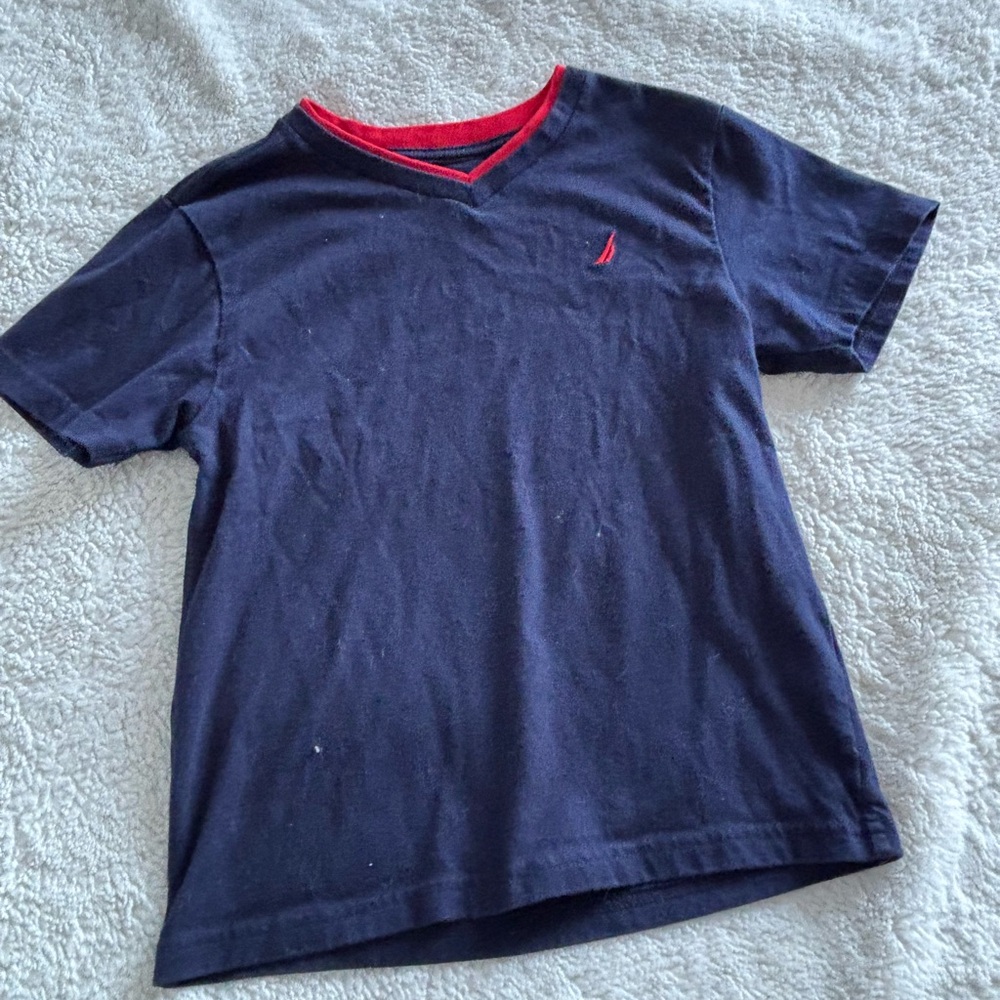 Navy Blue Kids Shirt with Red Trim
